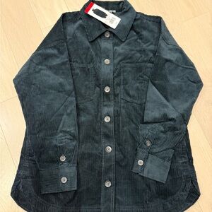 Dark Green Corduroy Button-Up Shirt Jacket (Shacket)